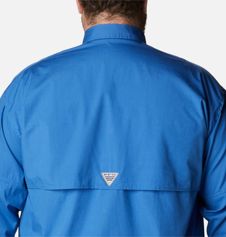 Men's Columbia PFG Bonehead Long Sleeve Shirts Blue | Plus Size CA-O4AL1